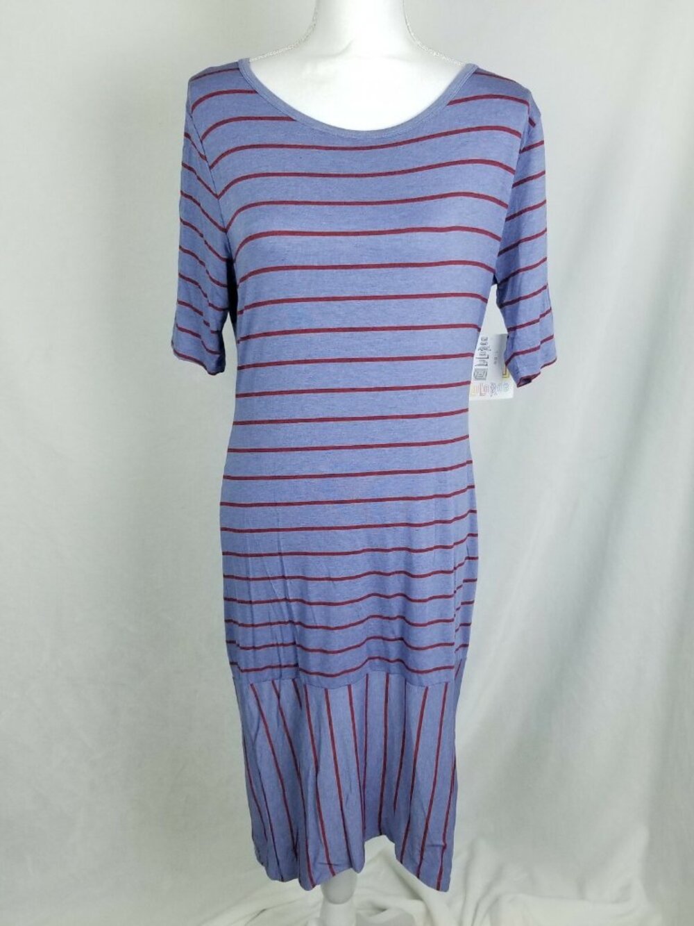LulaRoe Julia Dress Womens Large Multicolor Stretch Striped Purple Blue